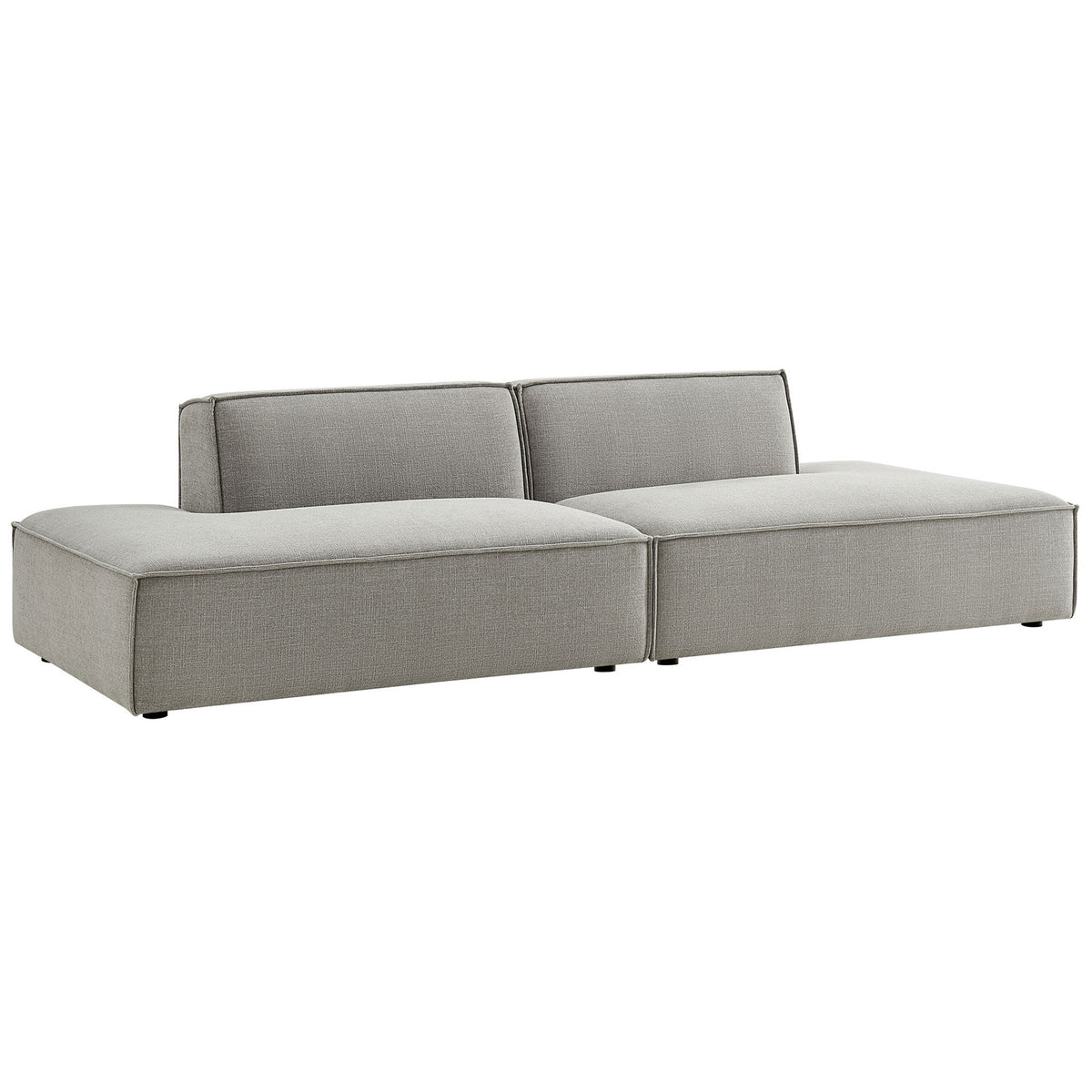 Pewter modular loveseat with dual chaise seats and tailored cushions for relaxed lounging || EEI-7423-PEW || front_angle_studio