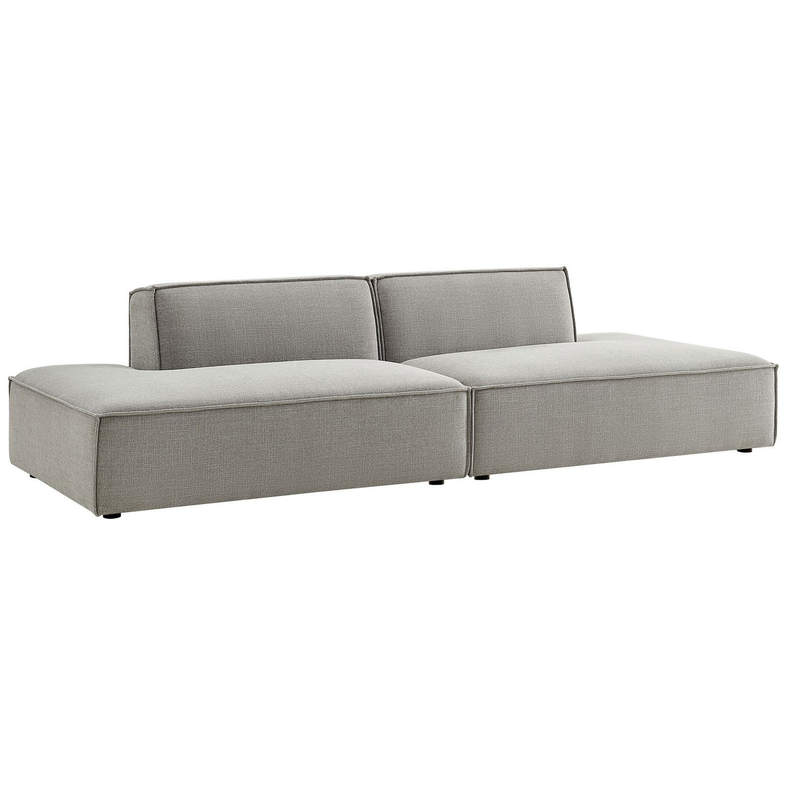 Pewter modular loveseat with dual chaise seats and tailored cushions for relaxed lounging || EEI-7423-PEW || front_angle_studio