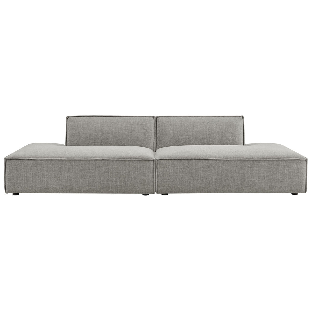 Low-profile pewter modular loveseat with wide chaise seats and crisp modern lines || EEI-7423-PEW || front_studio