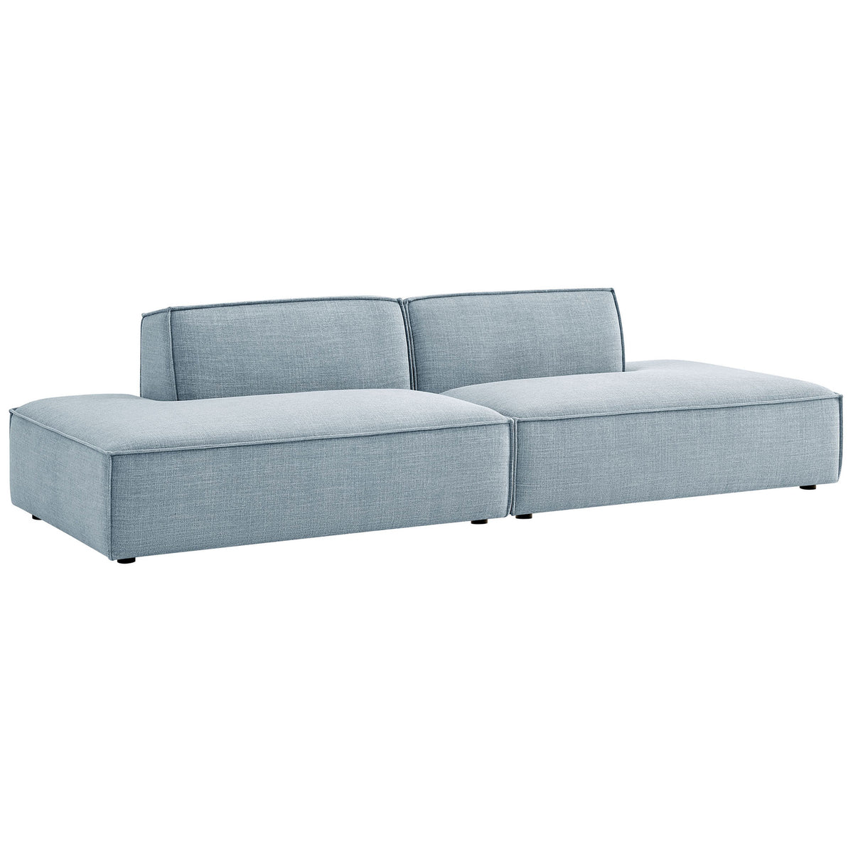 Sky blue modular chaise loveseat with clean lines and low-profile backrests || EEI-7423-SKY || front_angle_studio