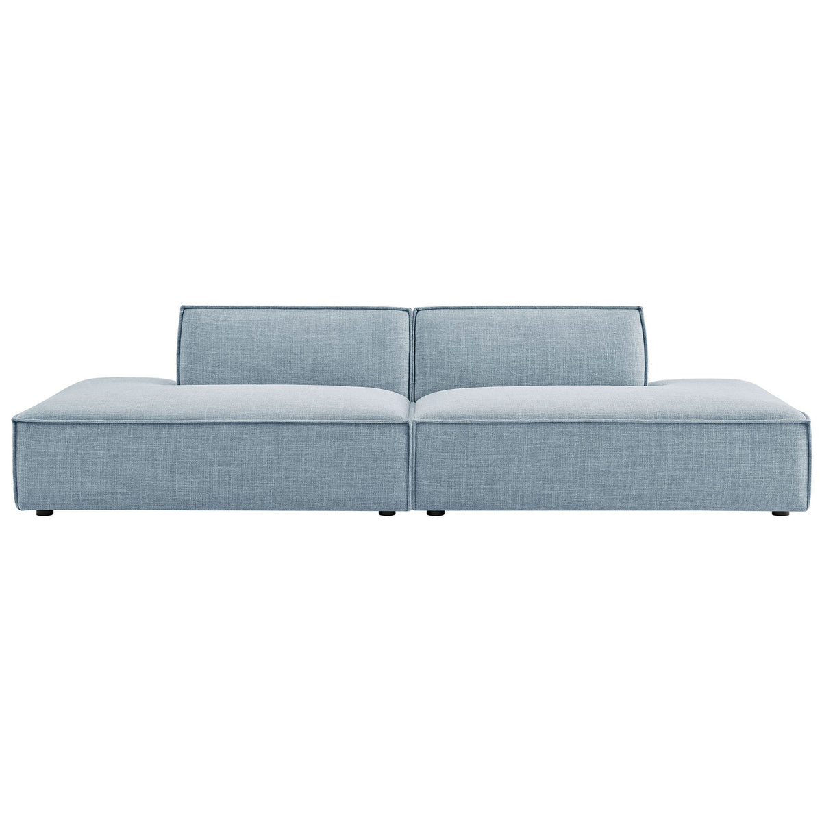 Two-piece sky blue modular loveseat with tailored French piping and broad plush seats || EEI-7423-SKY || front_studio
