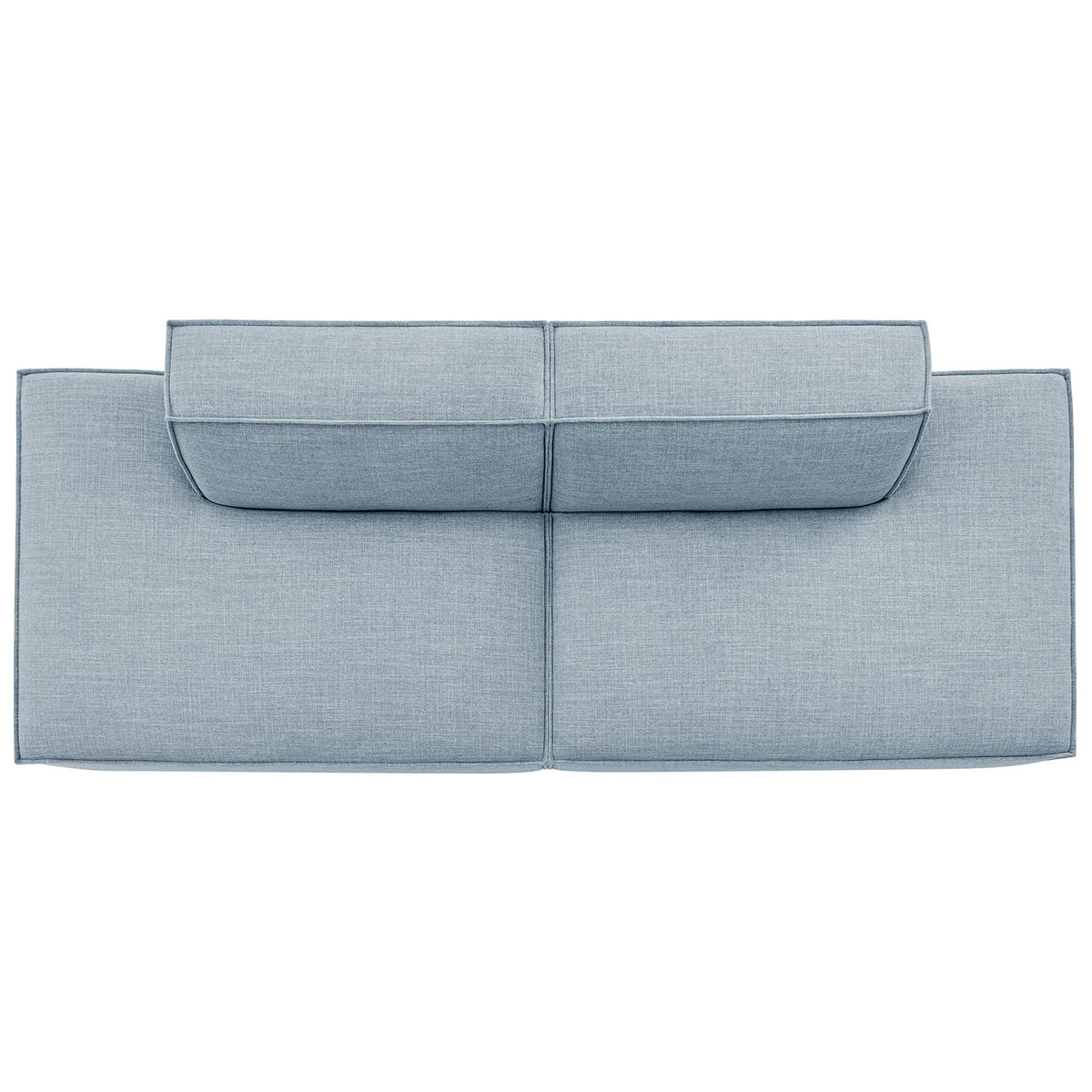 Sky blue modular loveseat showcasing extra-wide chaise-style seating and smooth tailored upholstery || EEI-7423-SKY || top_studio