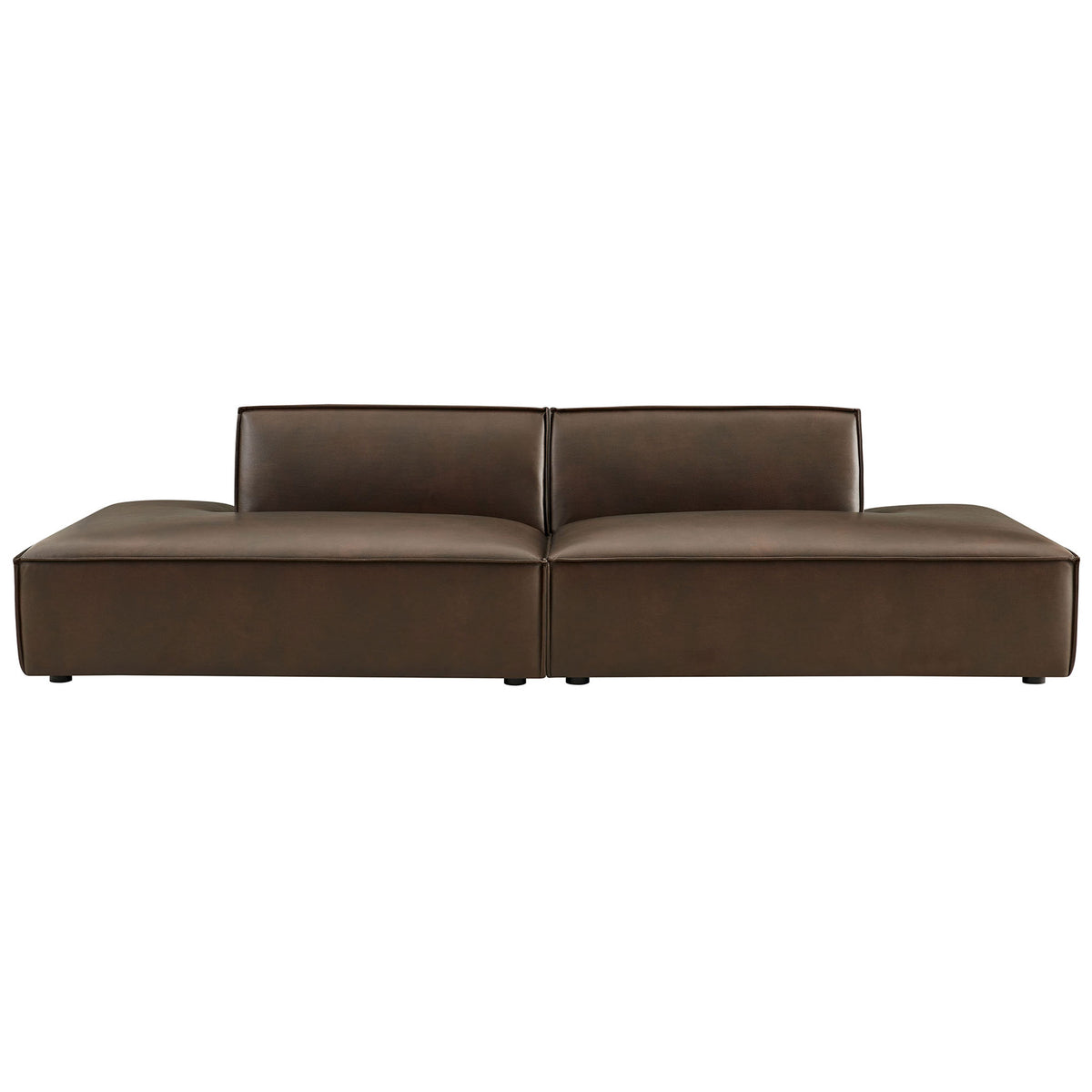 Espresso vegan leather modular loveseat with low-profile lines and generous lounge-ready seating || EEI-7424-ESP || front_studio