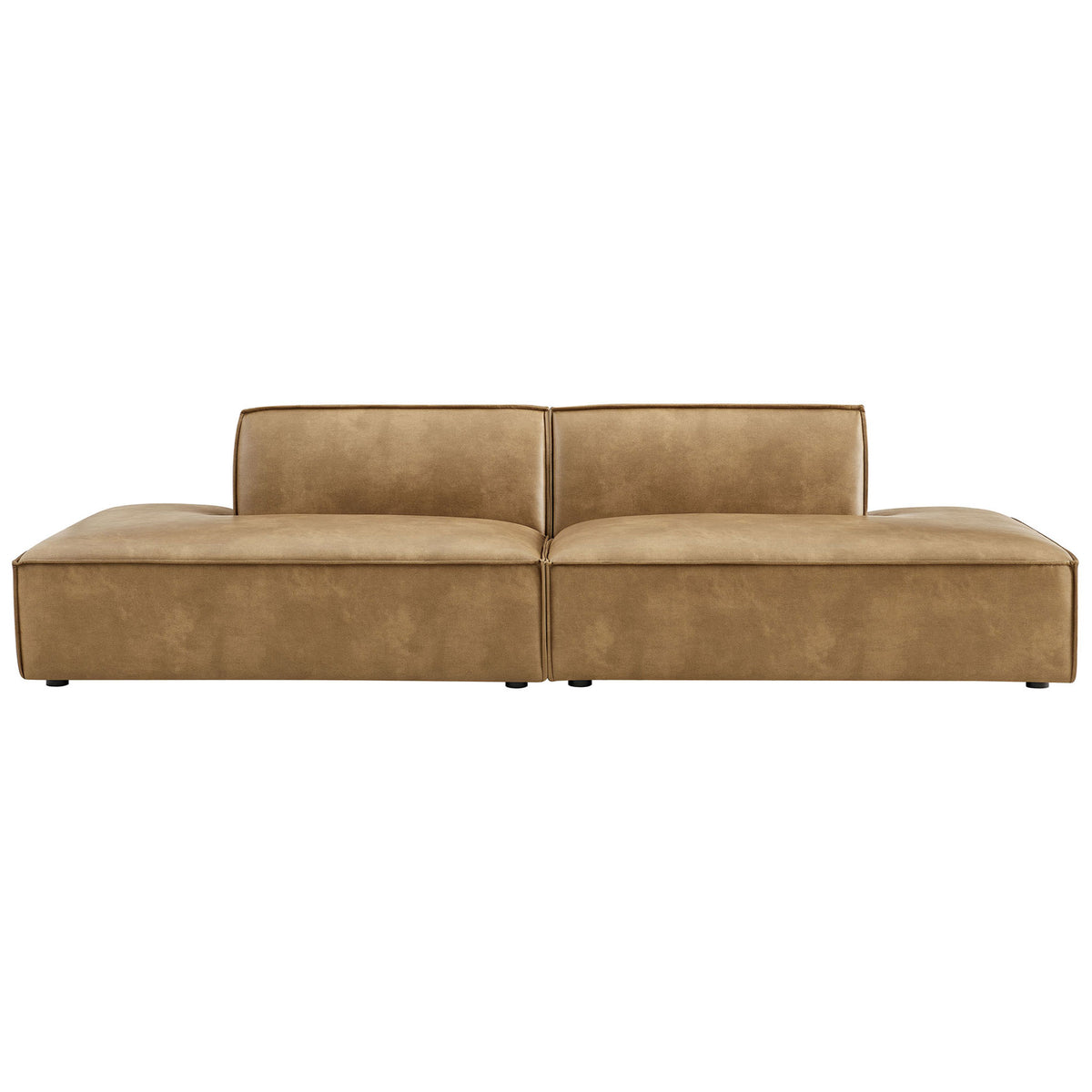Modern toast vegan leather loveseat with clean lines and tailored French piping across both seats. || EEI-7424-TST || front_studio