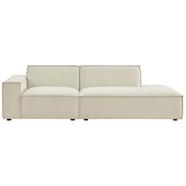 Ecru modular loveseat with left armrest and spacious right chaise for relaxed lounging || EEI-7425-ECR || front_studio