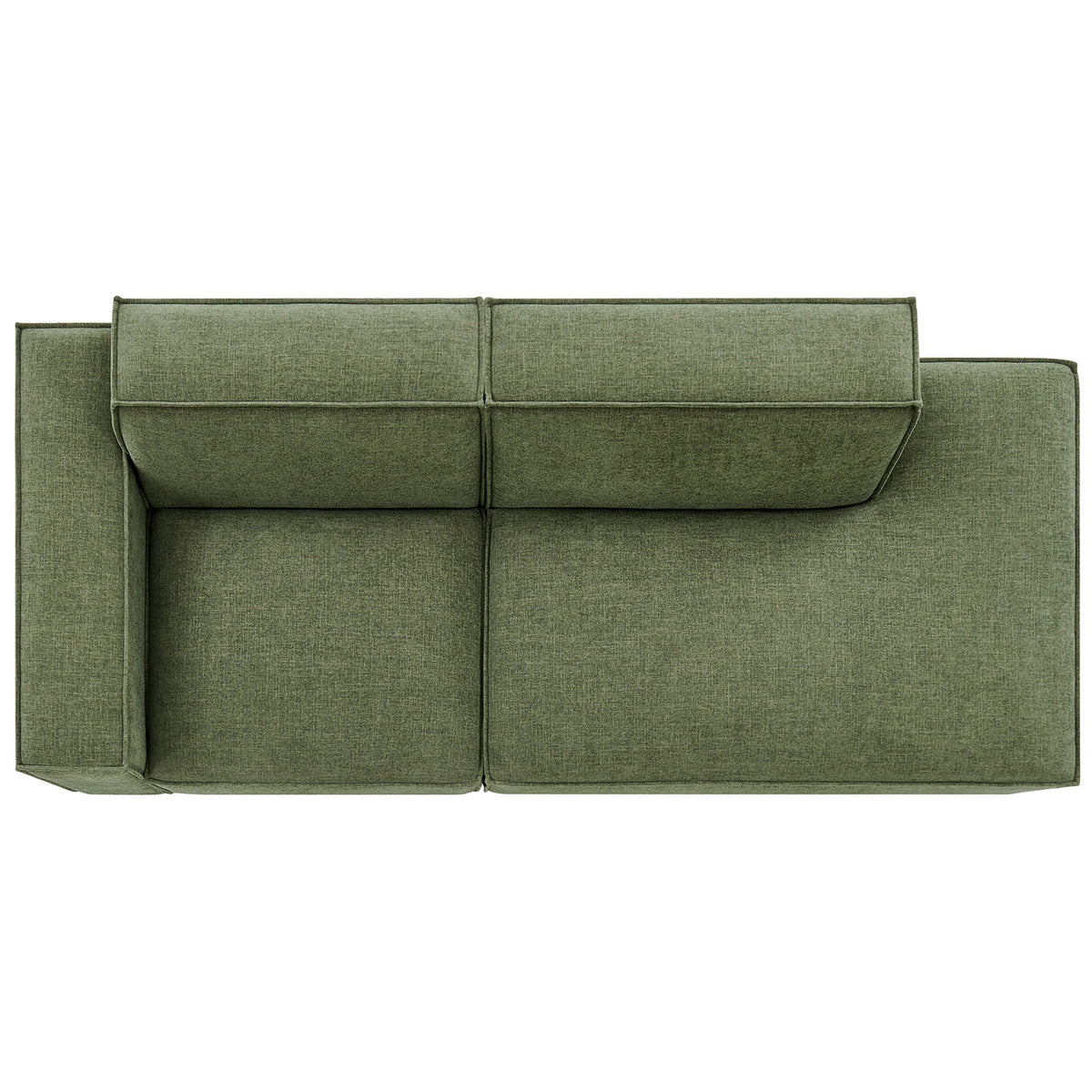 Green modular loveseat highlighting generous chaise seat and deep cushions for laid back lounging || EEI-7425-FOL || top_studio