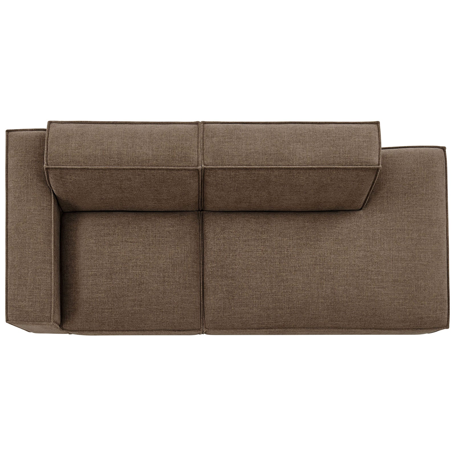 Mocha modular loveseat with generous chaise and broad cushions forming a smooth lounging surface || EEI-7425-MOC || top_studio