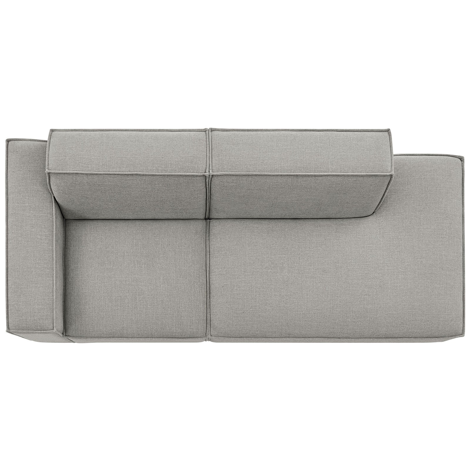 Overhead view of pewter modular loveseat showcasing deep seats and broad right-hand chaise. || EEI-7425-PEW || top_studio
