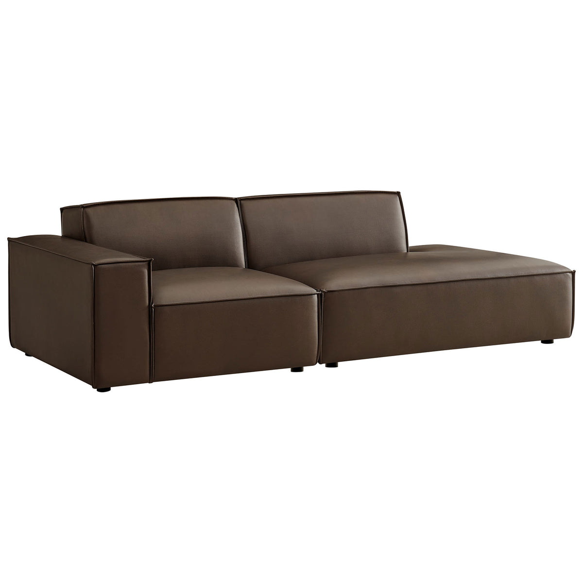 Espresso vegan leather modular loveseat with left armrest and spacious right chaise seat || EEI-7426-ESP || front_angle_studio