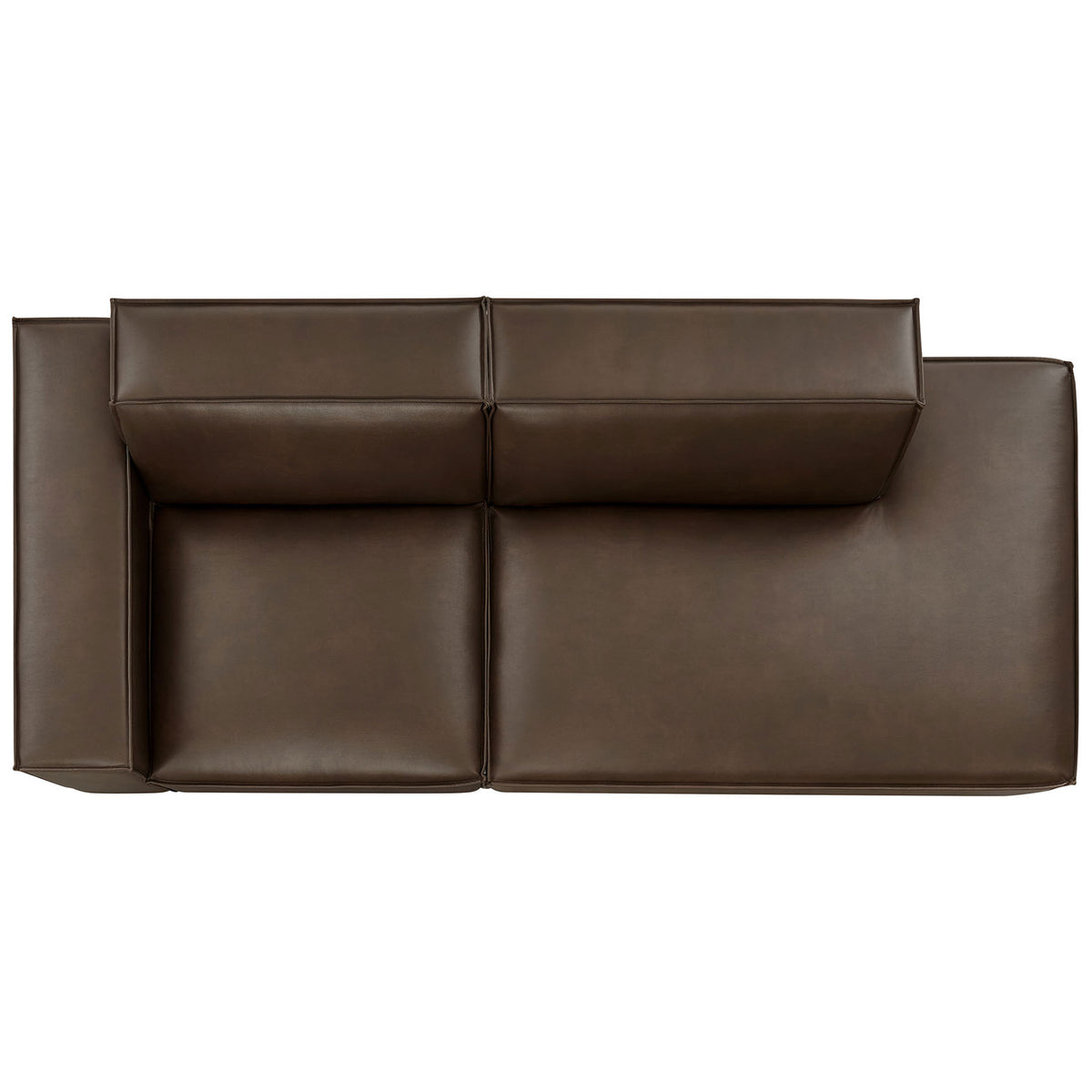 Espresso modular loveseat showing generous chaise depth and broad lounge-ready seating || EEI-7426-ESP || top_studio
