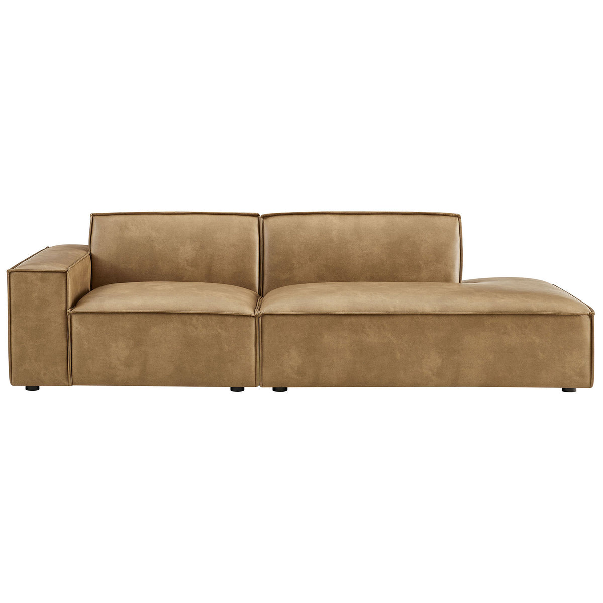 Contemporary toast vegan leather loveseat showcasing clean lines and deep, lounge-worthy cushions. || EEI-7426-TST || front_studio