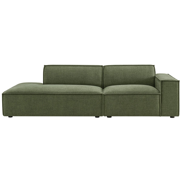 Modern green modular loveseat with structured cushions and low back design for contemporary spaces || EEI-7427-FOL || front_studio