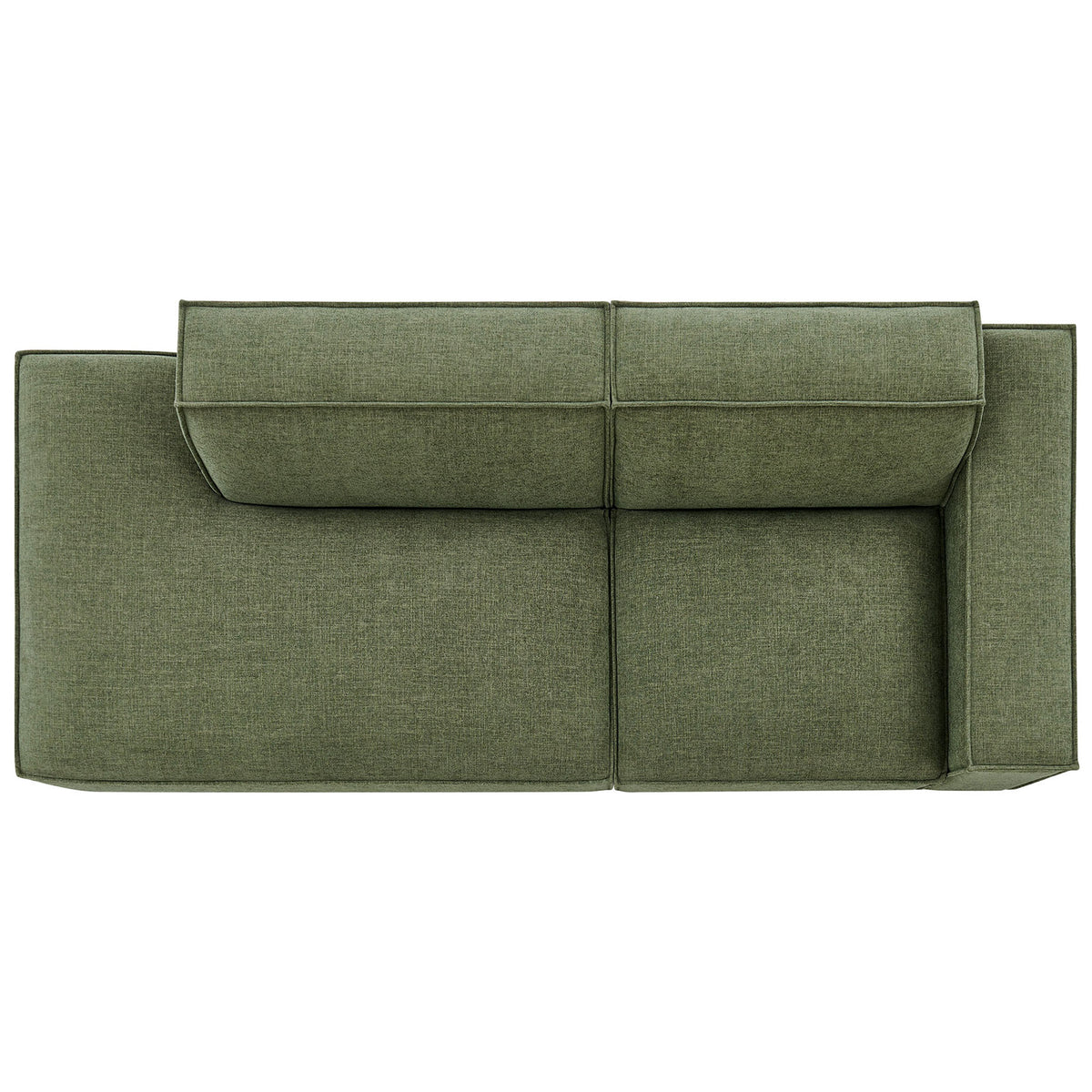 Green modular loveseat emphasizing chaise contour and expansive lounging surface for relaxed comfort || EEI-7427-FOL || top_studio