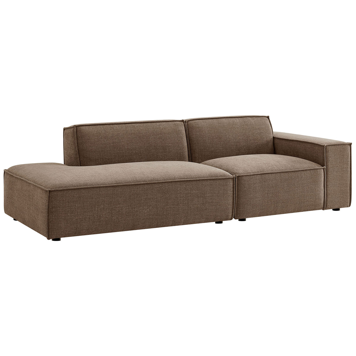 Mocha performance fabric modular loveseat with left chaise and right arm for flexible seating || EEI-7427-MOC || front_angle_studio