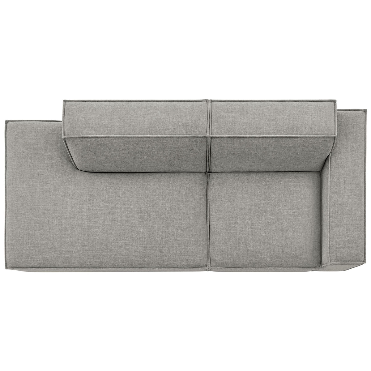 Overhead view of pewter modular loveseat highlighting sculpted left chaise and sleek arm profile. || EEI-7427-PEW || top_studio