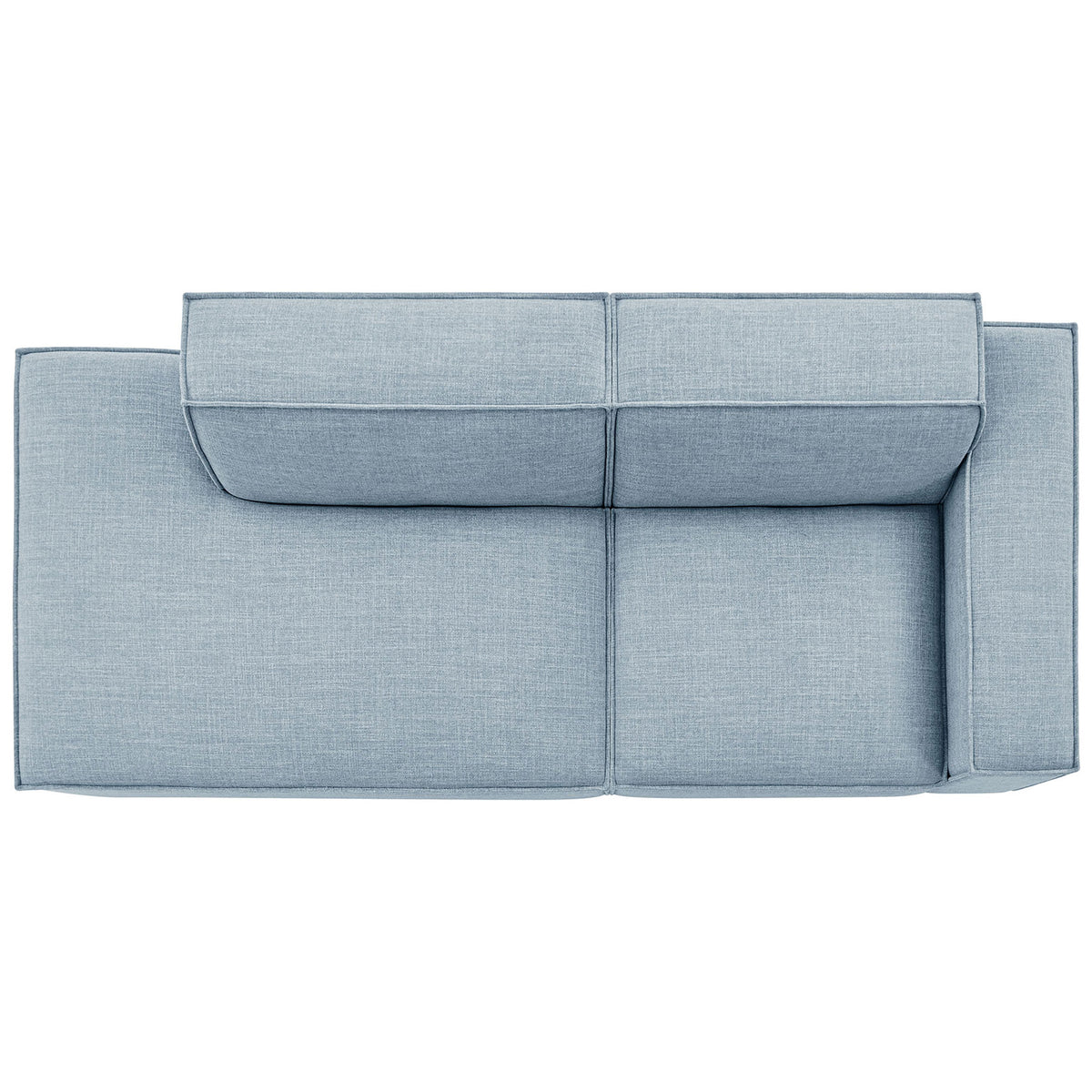 Modular loveseat in sky blue fabric highlighting the wide chaise and roomy seating for stretching out || EEI-7427-SKY || top_studio