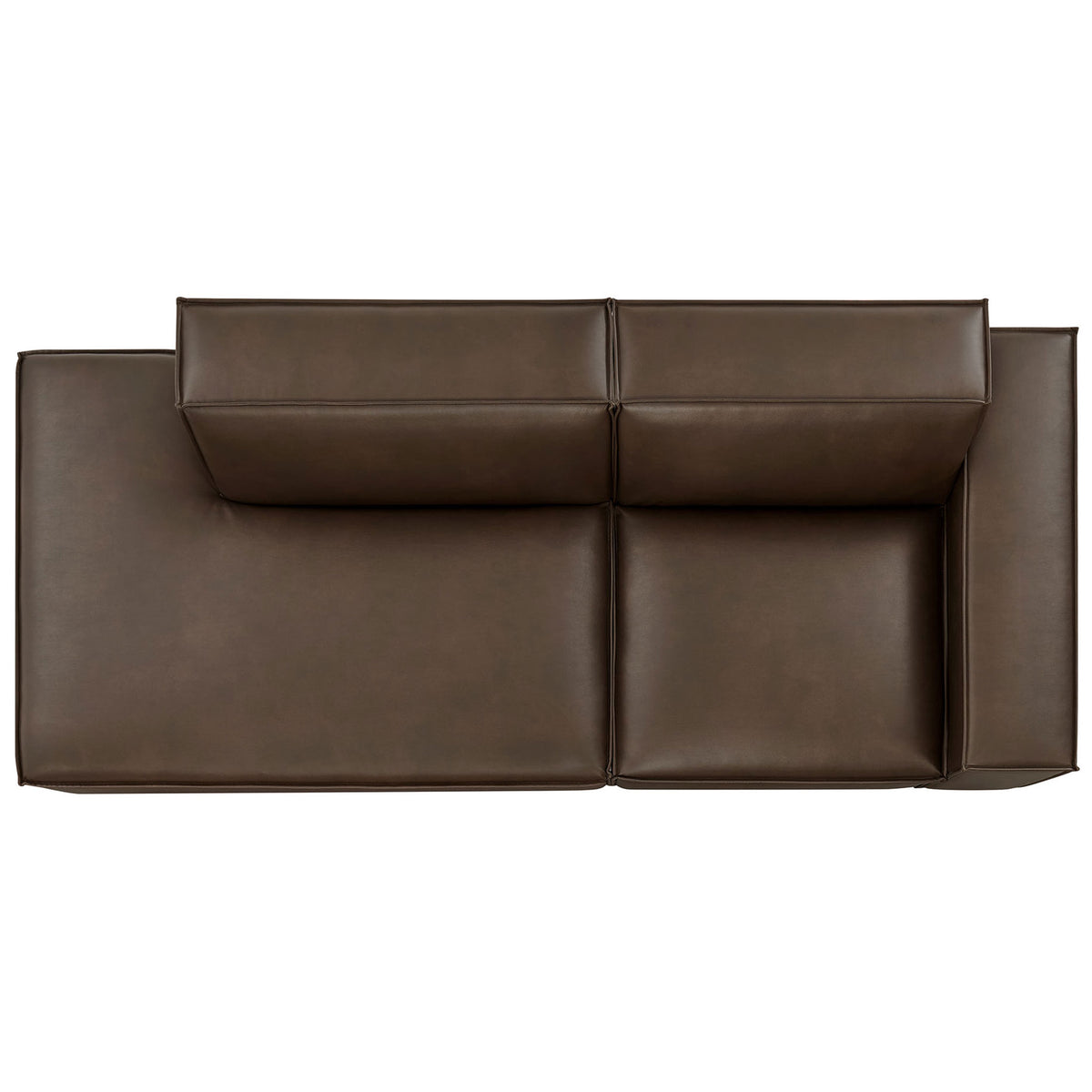 Espresso modular loveseat highlighting broad chaise platform and deep lounge seating area || EEI-7428-ESP || top_studio