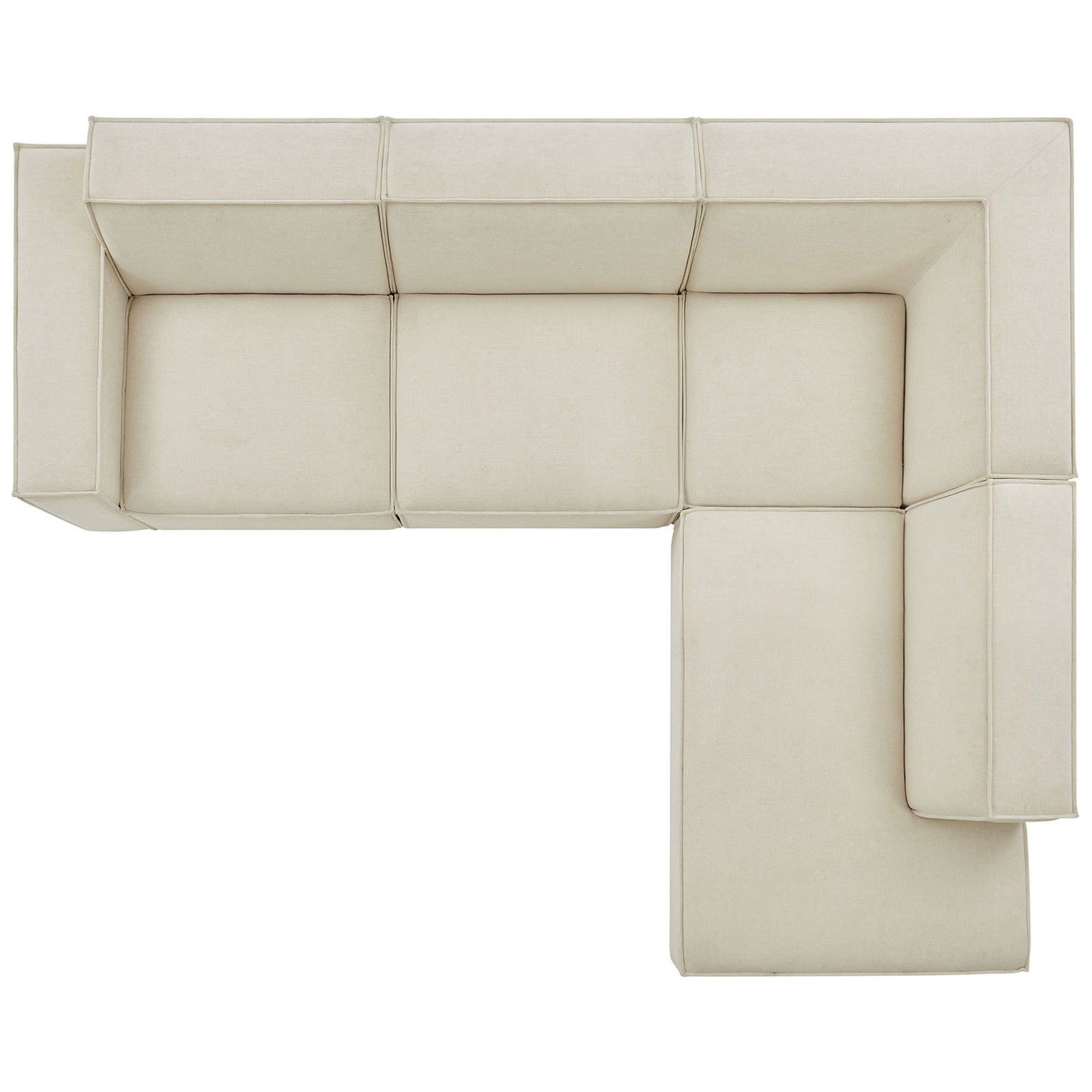 Restore modular L-shaped sectional illustrating open chaise end and spacious seating footprint || EEI-7429-ECR || top_studio