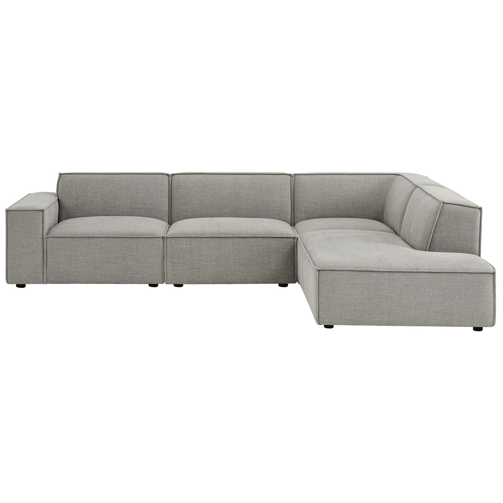Pewter performance fabric modular L-shaped sectional with right chaise and streamlined square arms || EEI-7429-PEW || front_studio