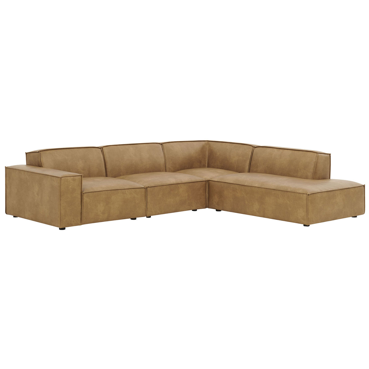 Modern right-chaise modular sectional in toast vegan leather with wide track arms and deep seats || EEI-7430-TST || front_angle_studio