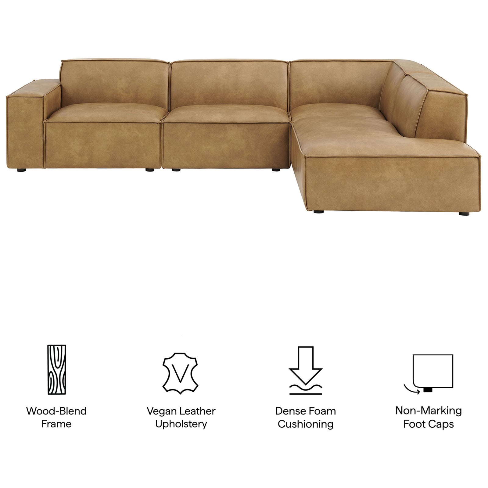 Toast vegan leather sectional featuring a wood-blend frame, dense foam support, and non-marking foot caps || EEI-7430-TST || callout_studio