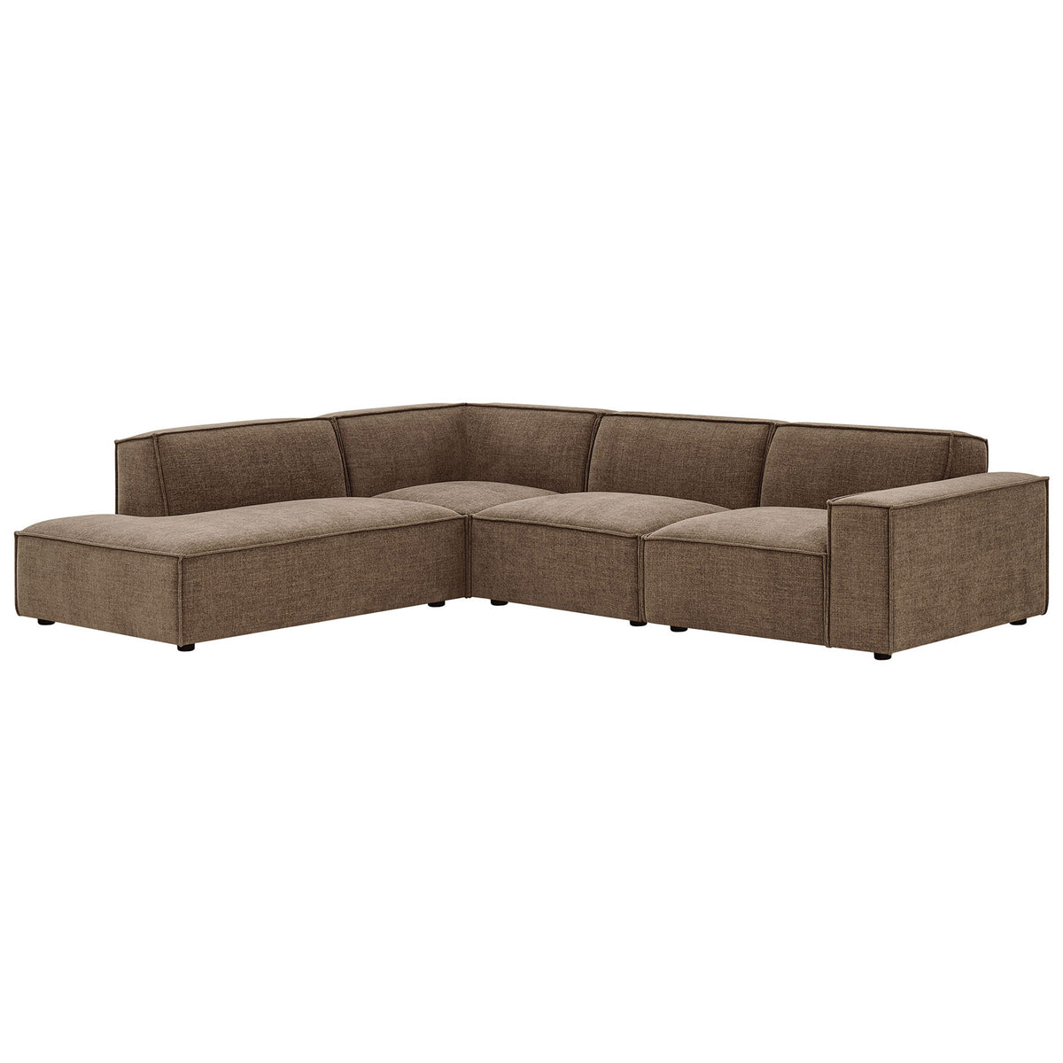 Spacious mocha modular sectional with extended chaise for stretching out in style || EEI-7431-MOC || front_angle_studio