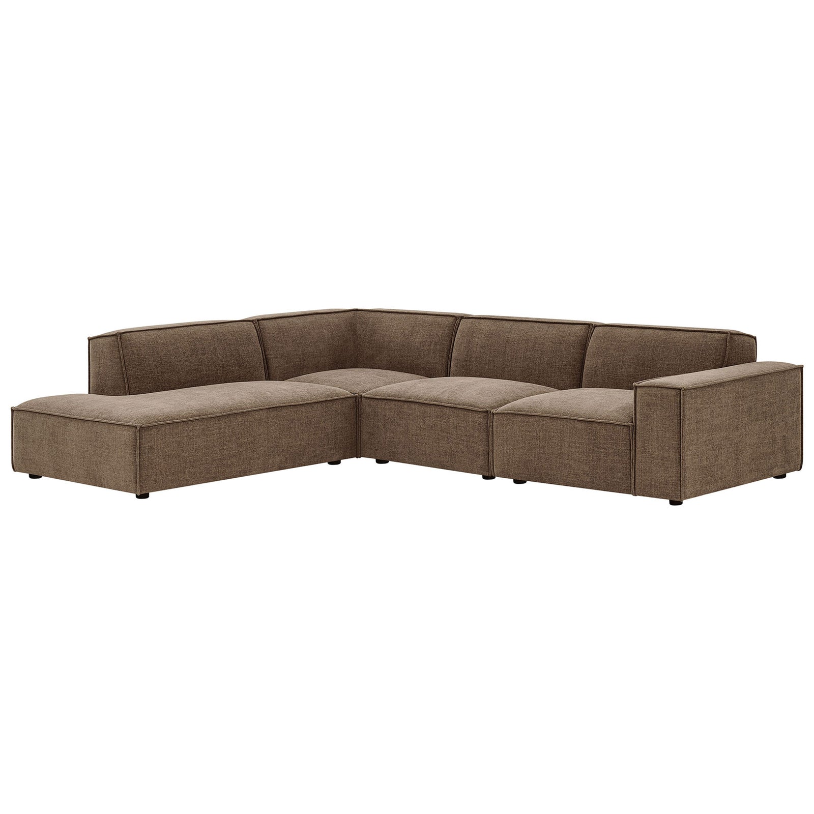 Spacious mocha modular sectional with extended chaise for stretching out in style || EEI-7431-MOC || front_angle_studio