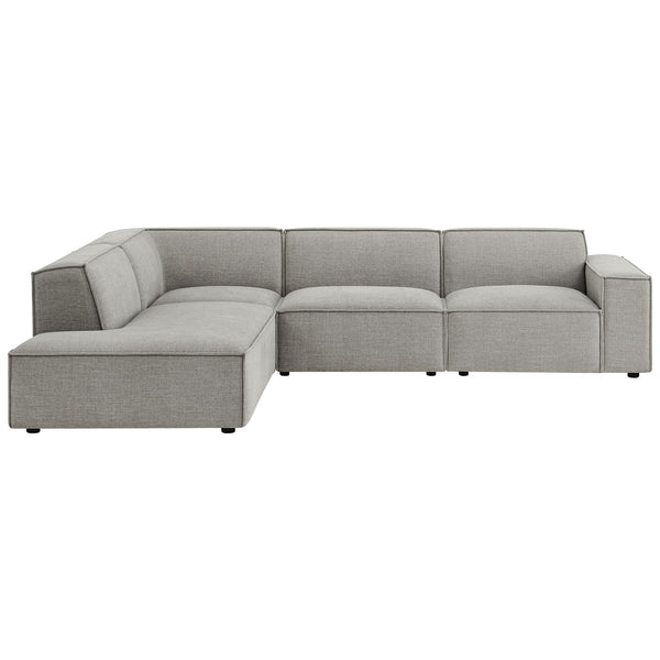 Pewter performance fabric modular L-shaped sectional with left chaise and clean track arms || EEI-7431-PEW || front_studio
