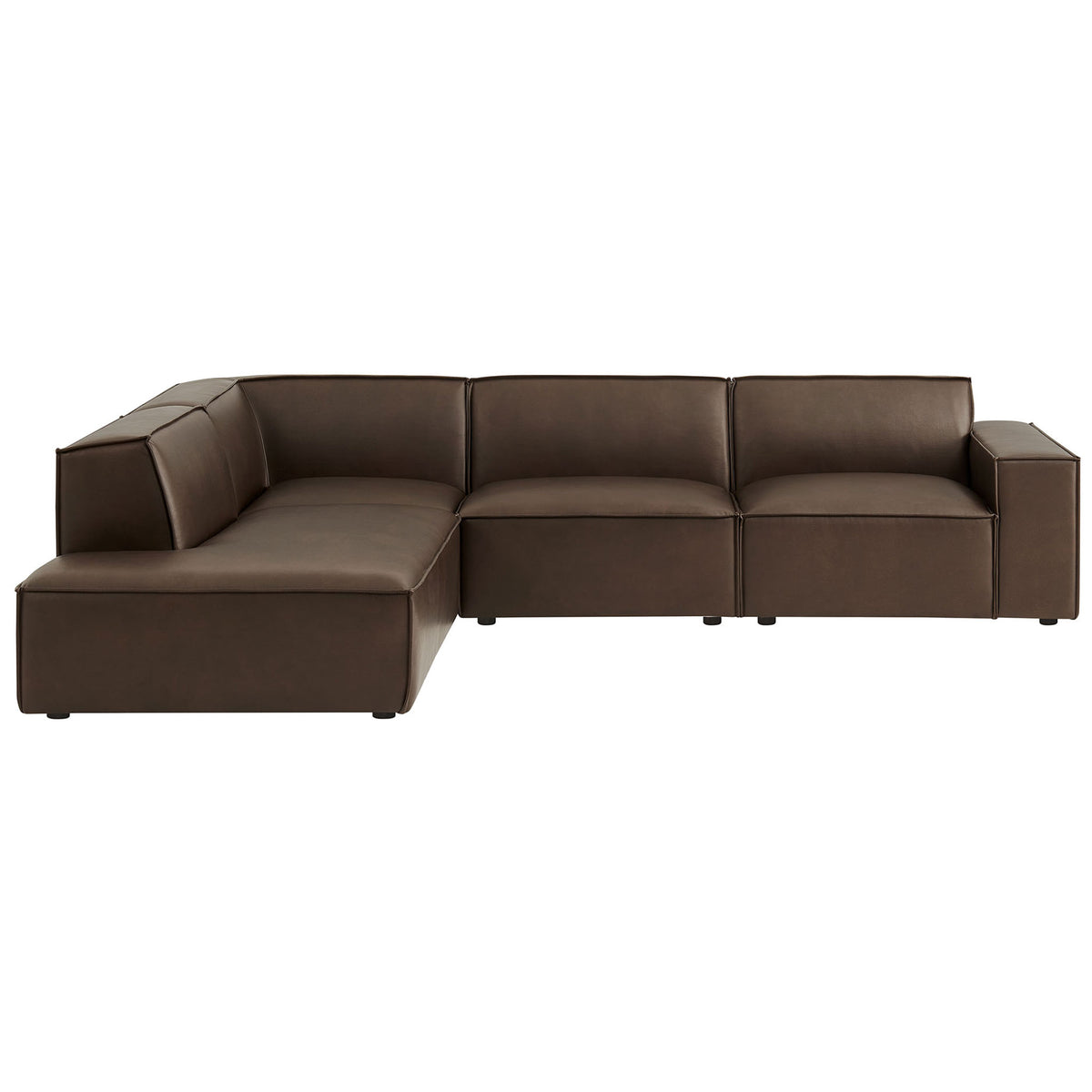 Modern espresso vegan leather 4-piece L-shaped sectional with left chaise, wide track arms, and deep cushions || EEI-7432-ESP || front_studio