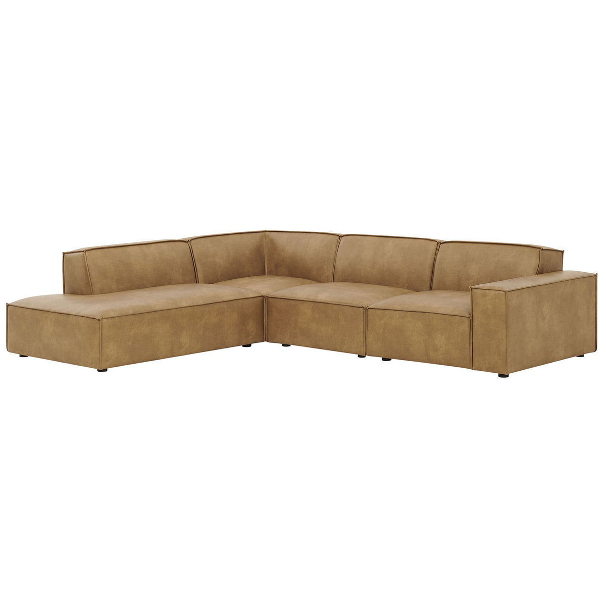 Modern toast vegan leather sectional with left chaise and wide track arms for relaxed lounging || EEI-7432-TST || front_angle_studio