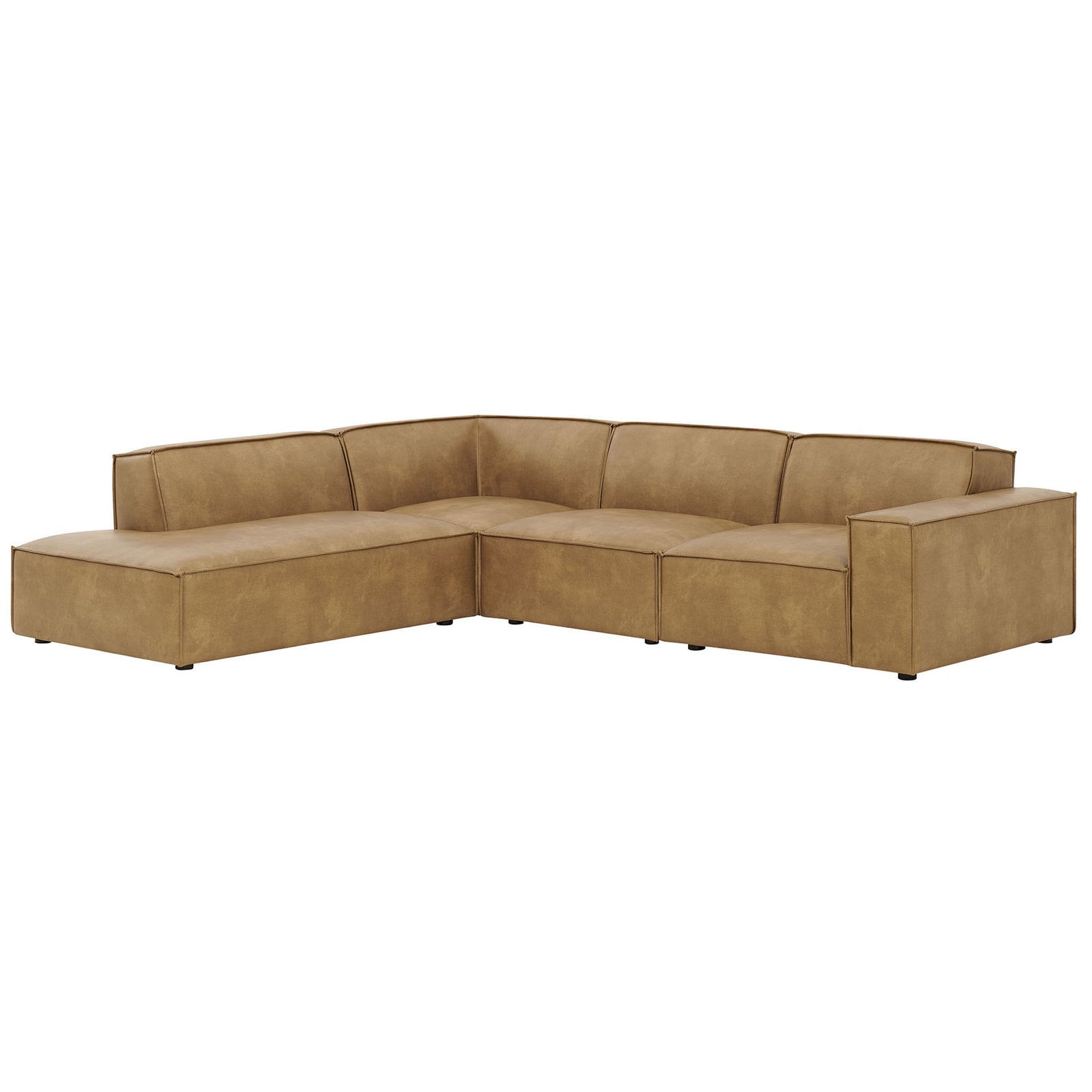 Modern toast vegan leather sectional with left chaise and wide track arms for relaxed lounging || EEI-7432-TST || front_angle_studio