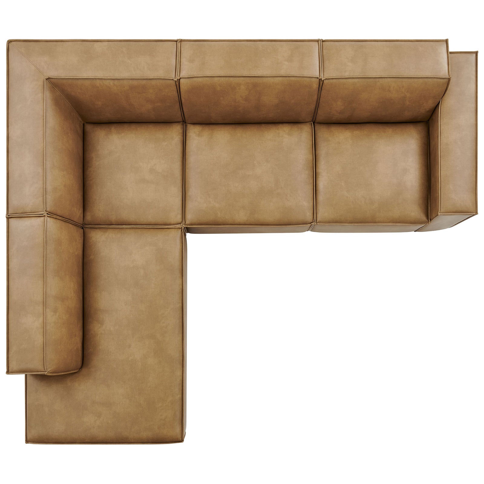 Left-chaise modular sectional in toast vegan leather highlighting generous seating and clean, tailored lines || EEI-7432-TST || top_studio