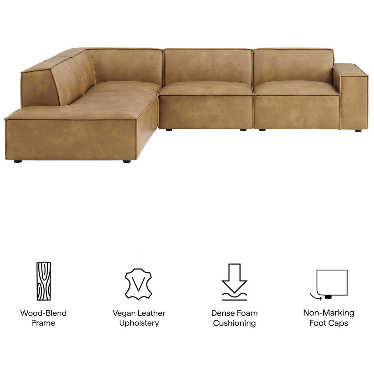 Toast vegan leather sectional with wood-blend frame, dense foam cushions, and non-marking foot caps || EEI-7432-TST || callout_studio