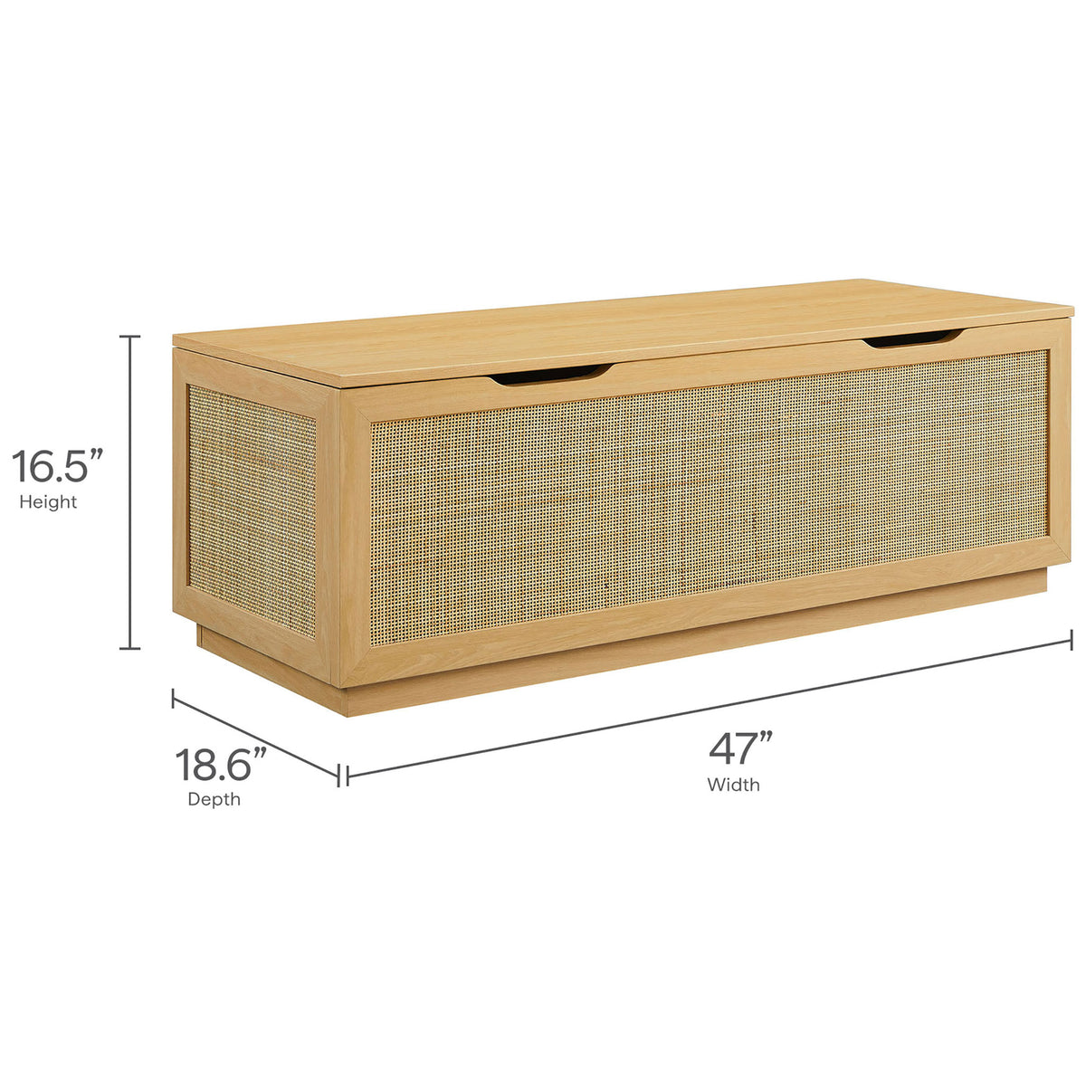 Sized at 47 inches wide with a compact depth and height for entryways and bedrooms || EEI-7434-OAK || dimension_studio