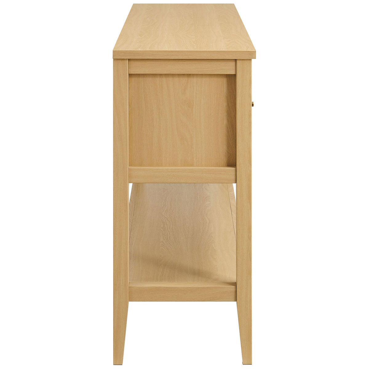 Streamlined profile and lower shelf offer airy storage in a light oak wood look || EEI-7435-OAK || side_studio