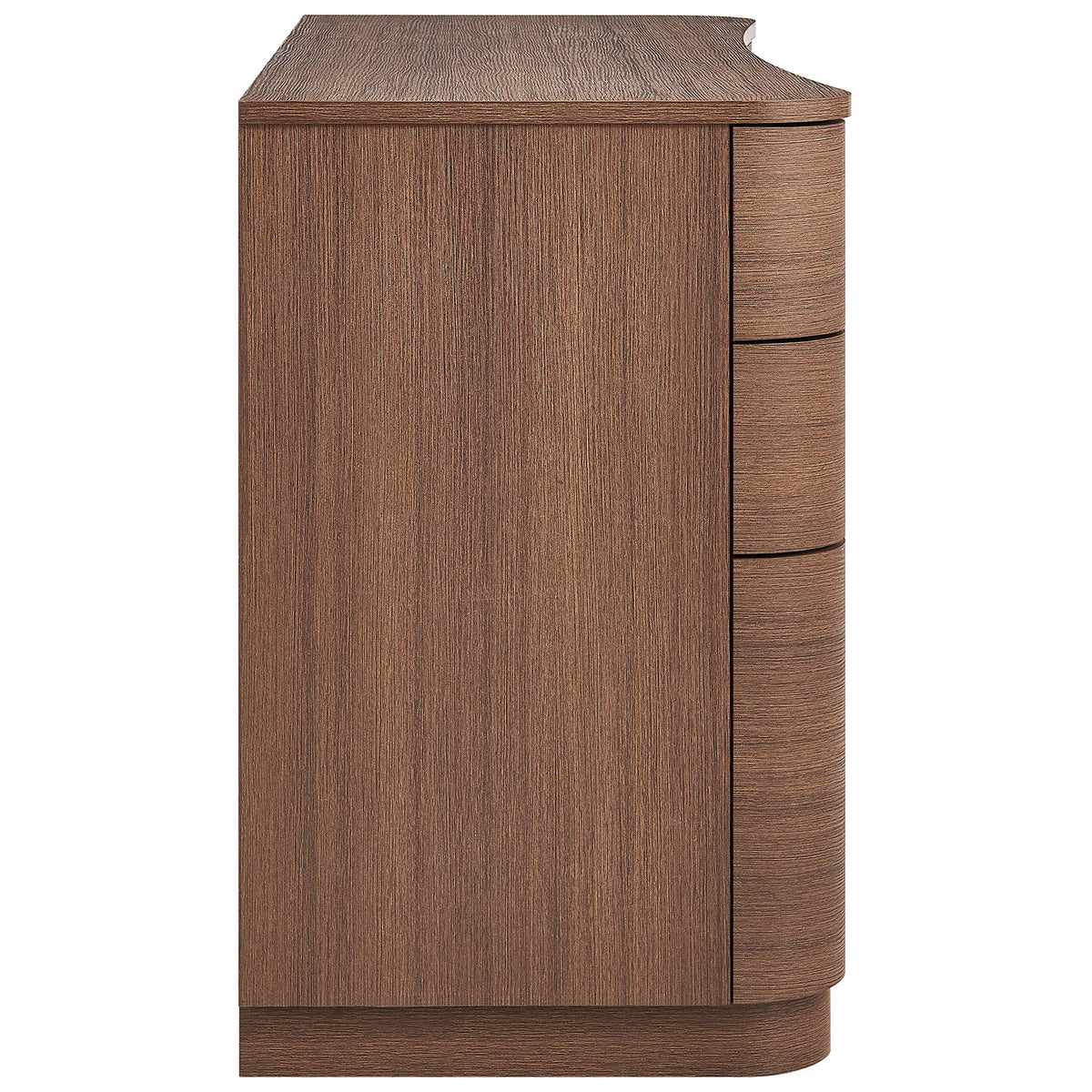 Streamlined side profile with rounded corners and rich brushed brown oak wood grain. || EEI-7436-BBO || side_studio