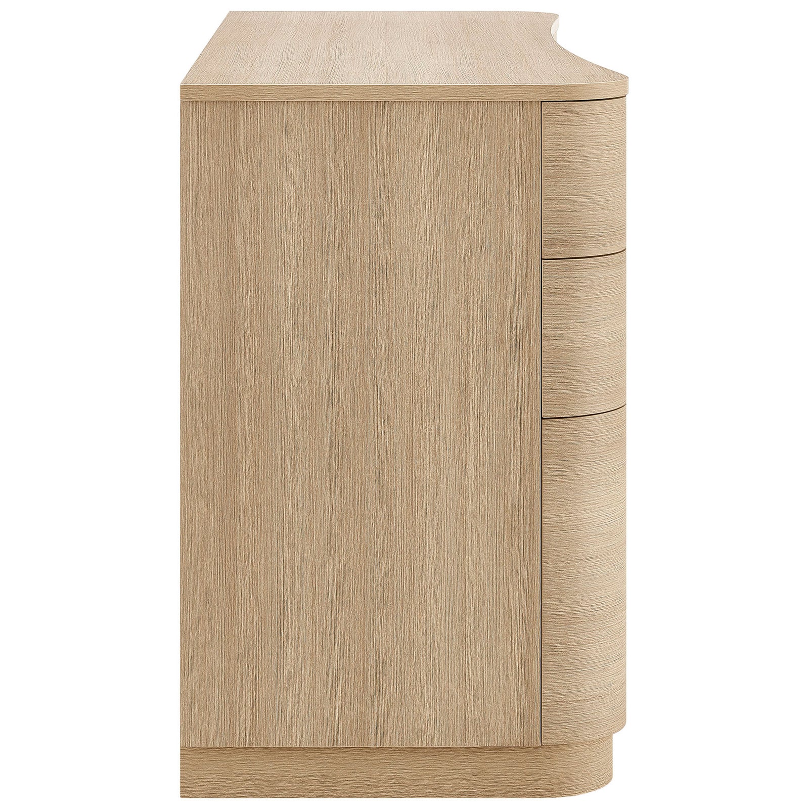 Rounded corner profile with smooth side panels in light oak wood grain. || EEI-7436-BOA || side_studio