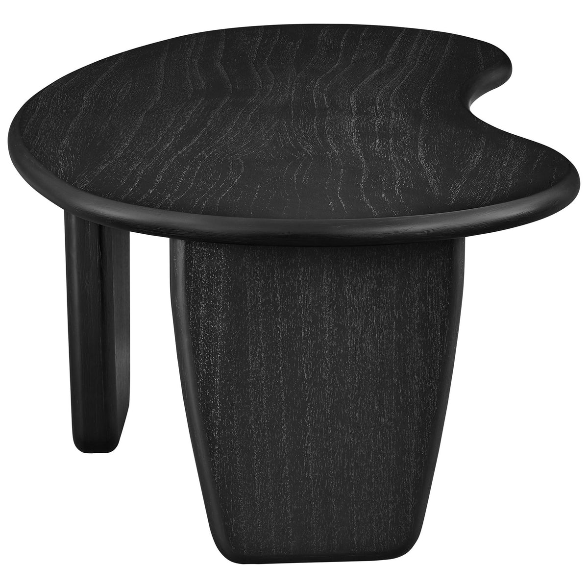 Organic kidney-top coffee table with rounded edge and sturdy tapered leg in black wood grain || EEI-7437-BLK || side_studio