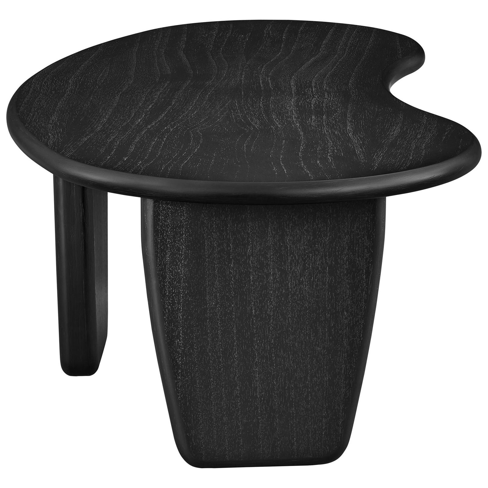 Organic kidney-top coffee table with rounded edge and sturdy tapered leg in black wood grain || EEI-7437-BLK || side_studio
