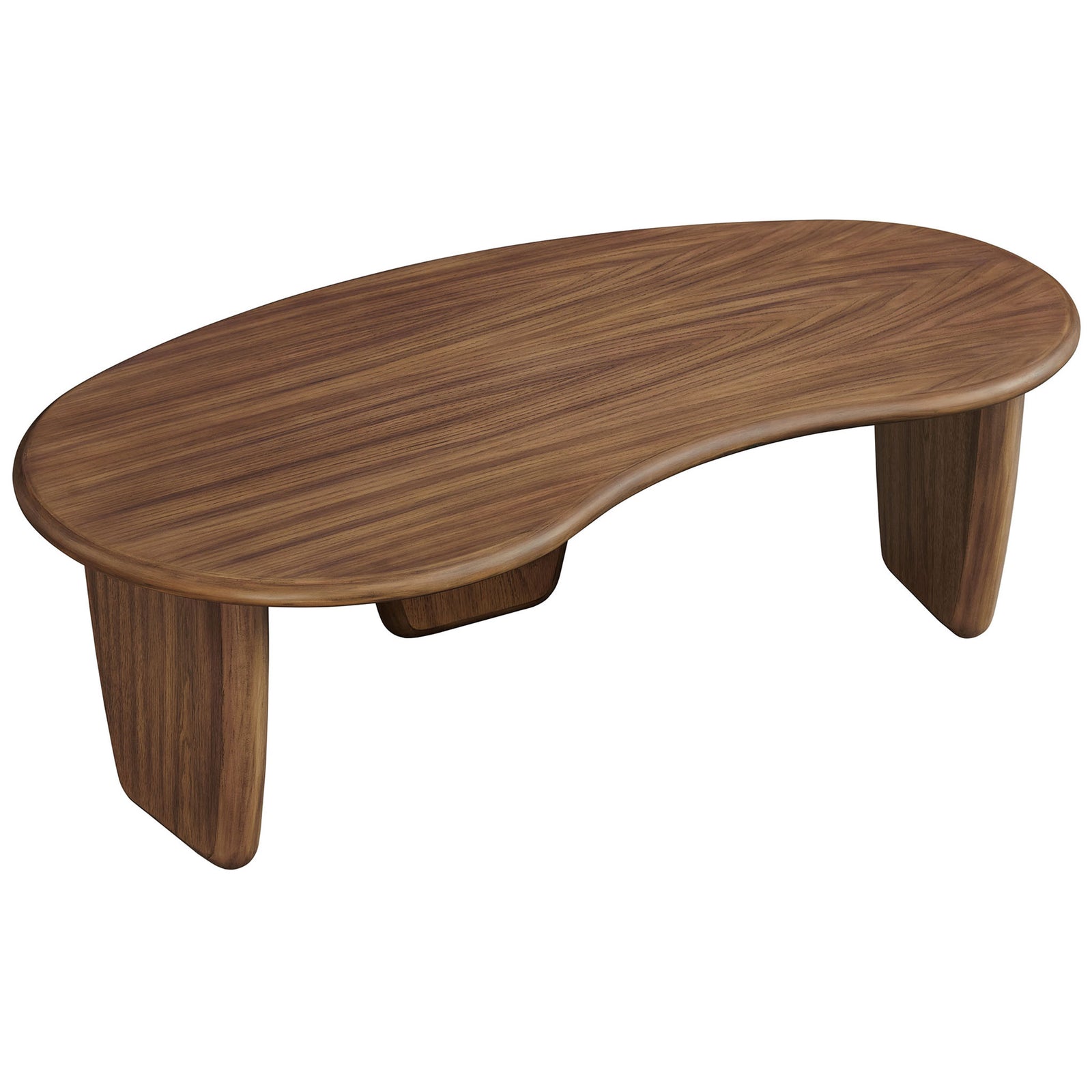 Curved free-form tabletop and stable three-leg base bring organic warmth to modern spaces || EEI-7437-WAL || front_angle_studio