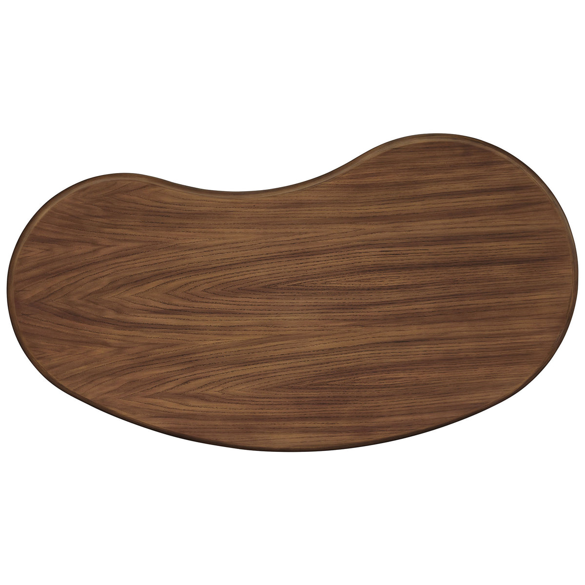 Smooth kidney-shaped tabletop reveals a distinctive wood grain pattern with a rounded edge || EEI-7437-WAL || top_studio