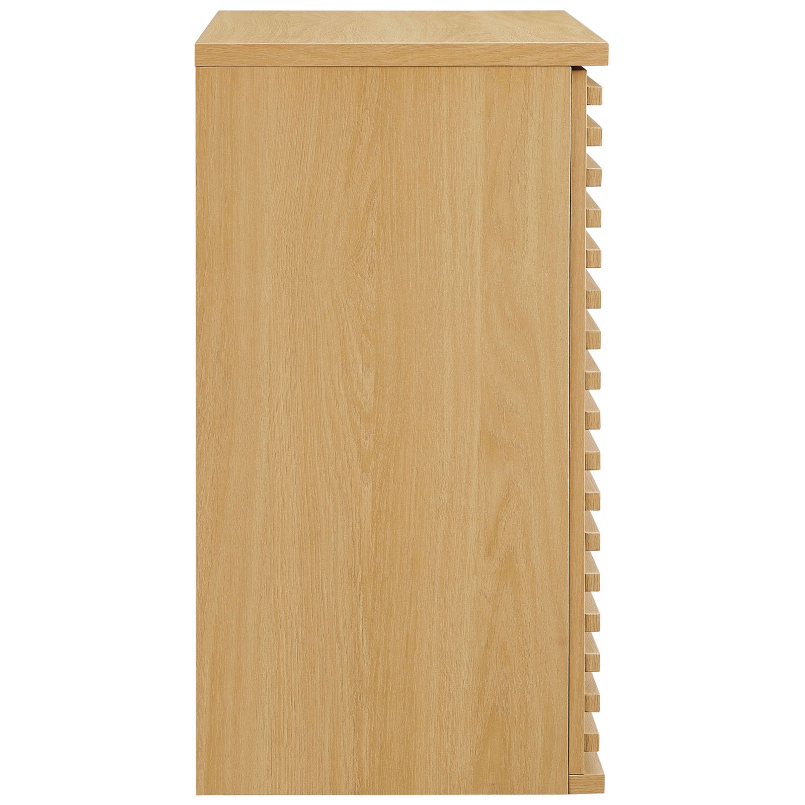 Streamlined oak cabinet with smooth edges and a compact, space-saving design || EEI-7438-OAK || side_studio