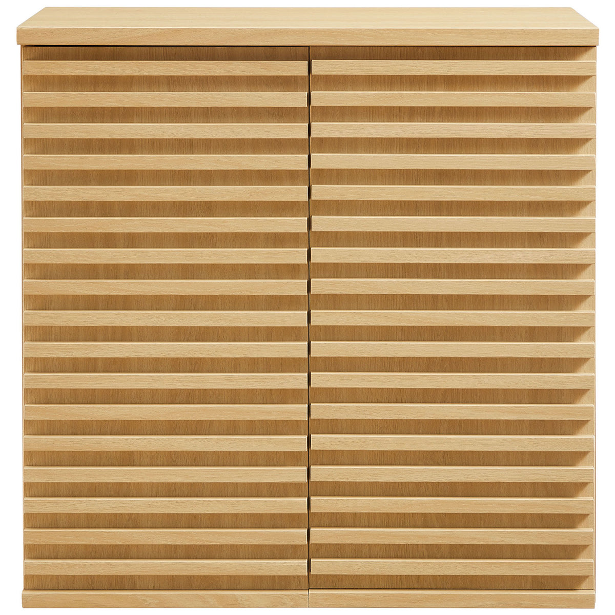Grooved slatted double doors add rich texture to this compact oak wall cabinet || EEI-7438-OAK || front_studio