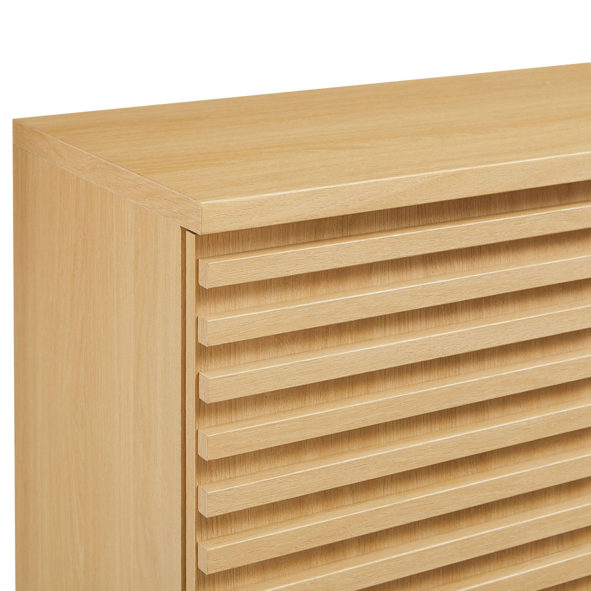 Crisp craftsmanship and layered slatted texture in a warm oak finish || EEI-7438-OAK || detail_studio