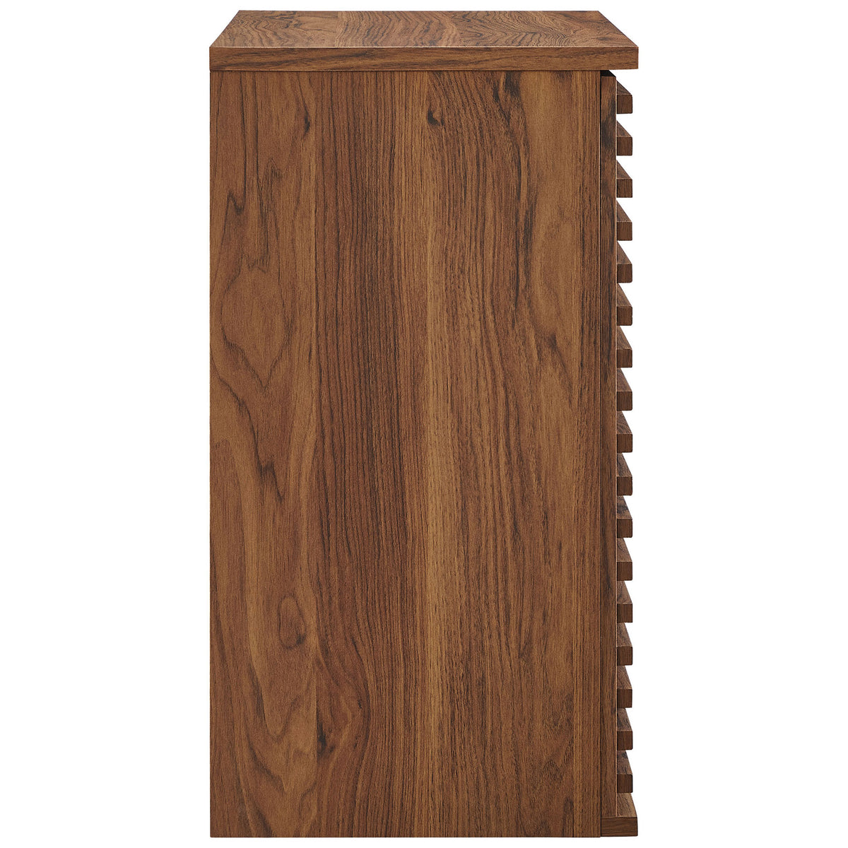Rich walnut grain wraps the sleek cabinet sides for a refined, cohesive look. || EEI-7438-WAL || side_studio