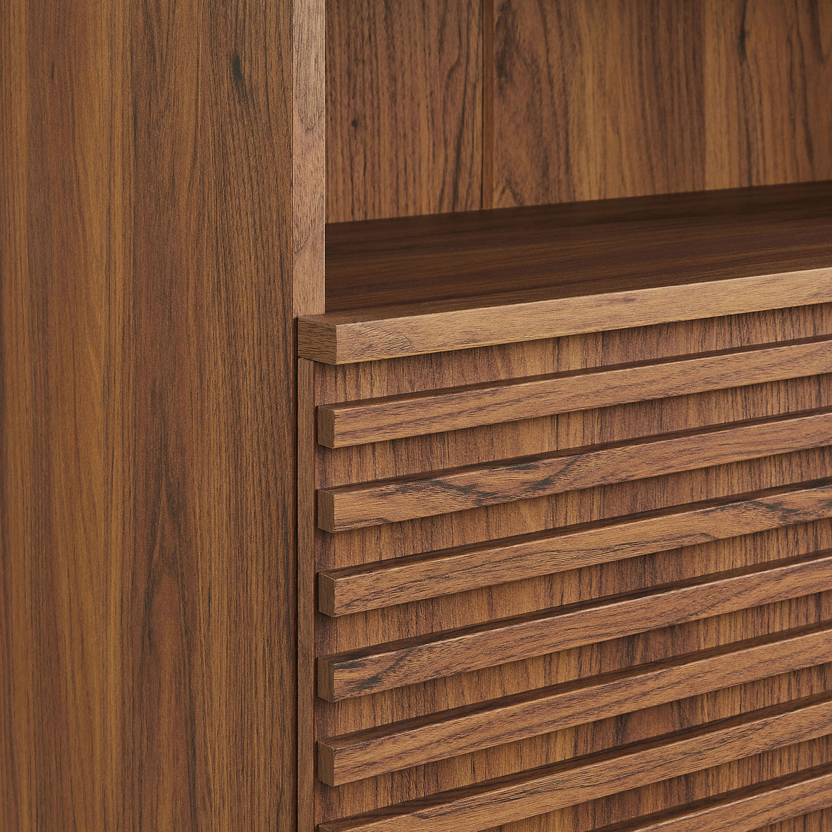 Grooved slatted door design and warm walnut grain deliver a textured, mid-century look || EEI-7439-WAL || detail_studio