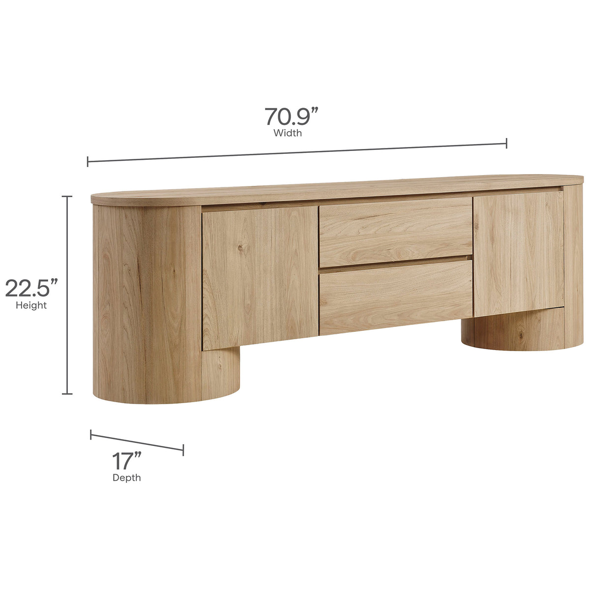 Dimension diagram of the light oak Duval TV cabinet with labeled width, height, and depth || EEI-7440-LOA || dimension_studio