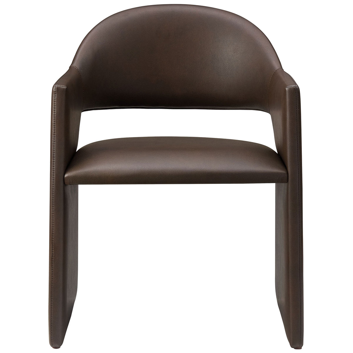 Espresso vegan leather dining armchair with curved barrel back, wide arms, and plush cushioned seat || EEI-7442-ESP || front_studio