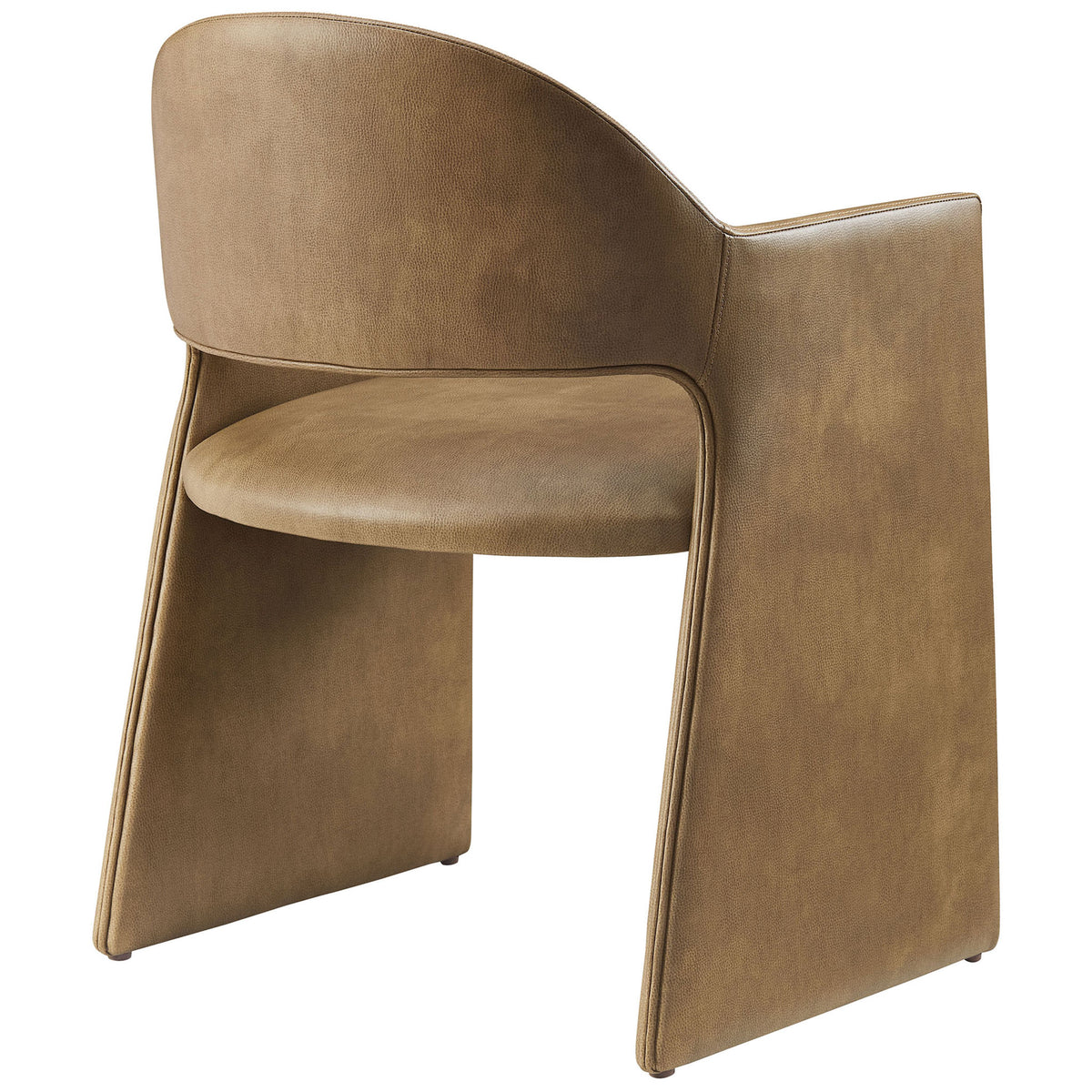 Open-back toast vegan leather armchair with curved barrel back and fully upholstered sculpted base || EEI-7442-TST || back_angle_studio
