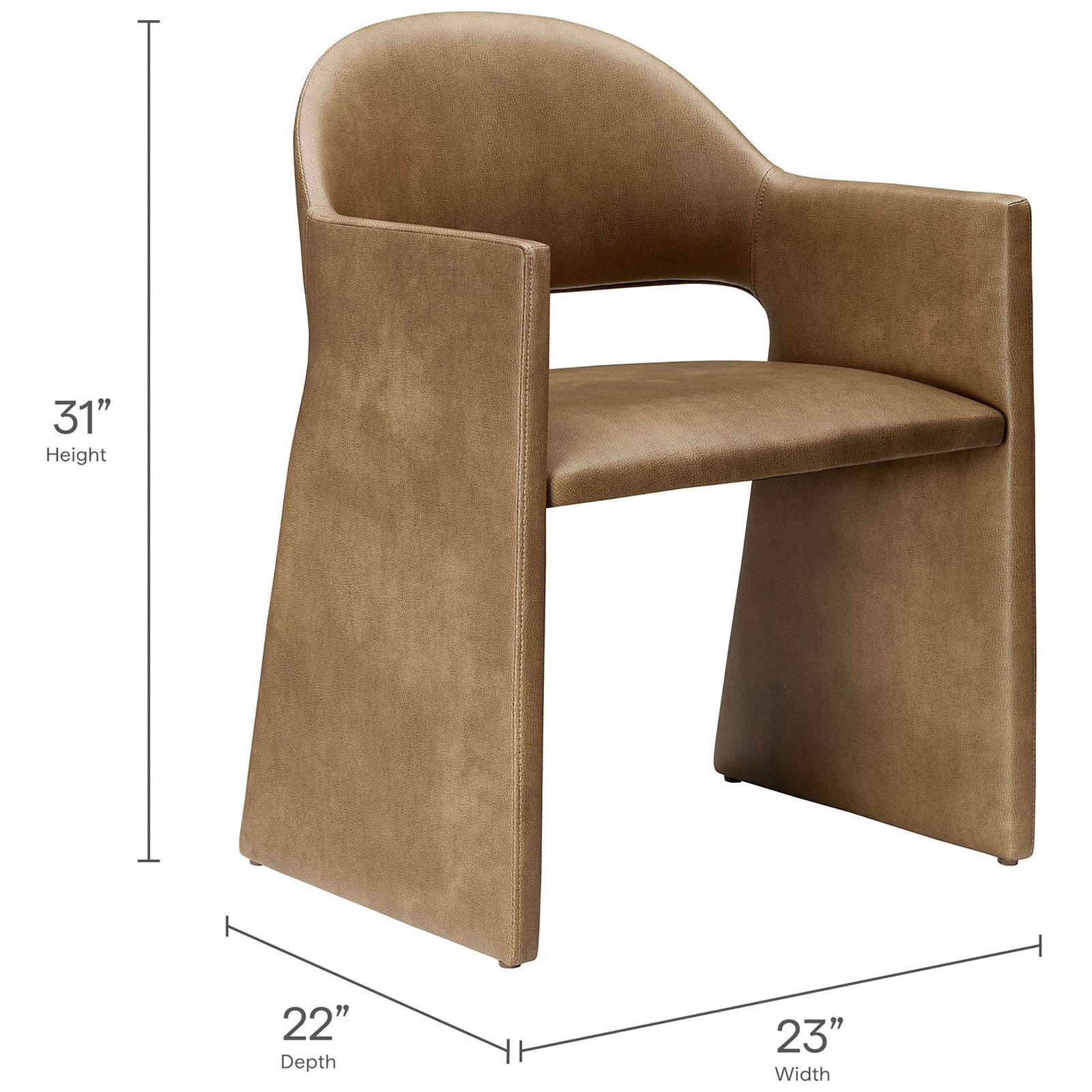 Dimensions of toast vegan leather dining armchair for easy fit around your modern dining table || EEI-7442-TST || dimension_studio